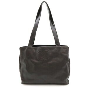 CHANEL Brown Caviar Leather Logo Shoulder Bag